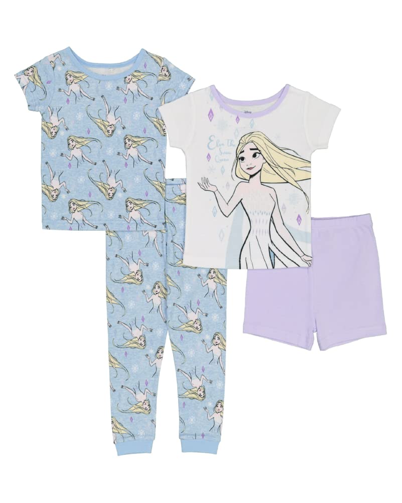 Disney Girls' 4-piece Snug-fit Cotton Pajama Set, Matching Pajamas
