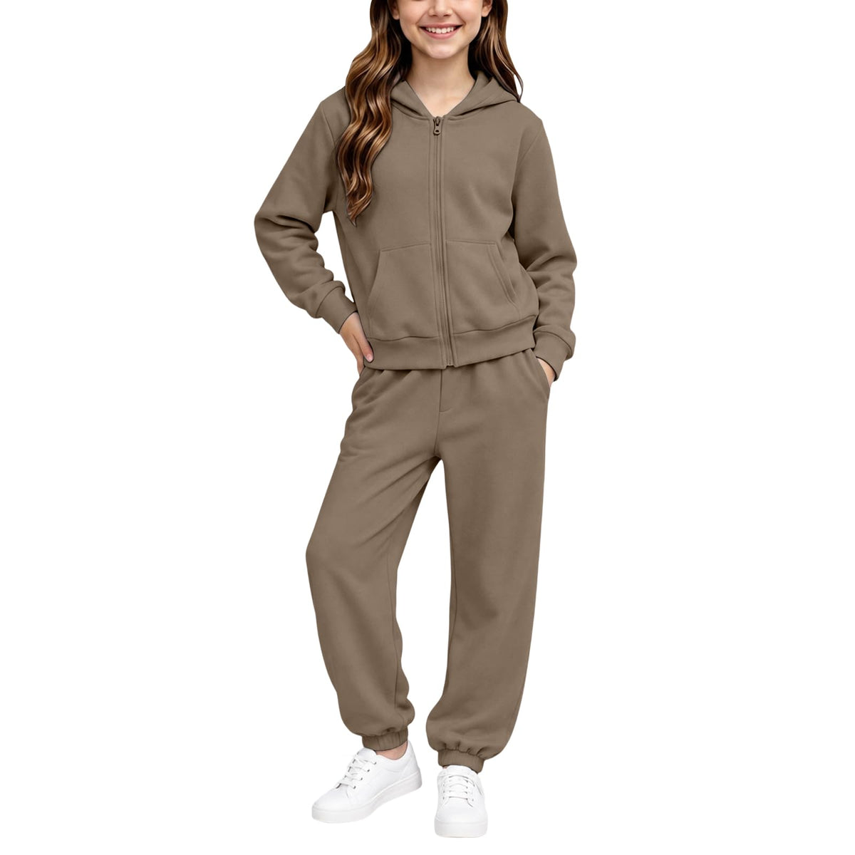 Girls Sweatsuit Fall Winter Kid Zip up Hoodie and Sweatpants Set 2-14 Years