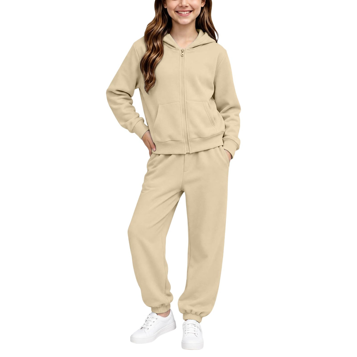 Girls Sweatsuit Fall Winter Kid Zip up Hoodie and Sweatpants Set 2-14 Years