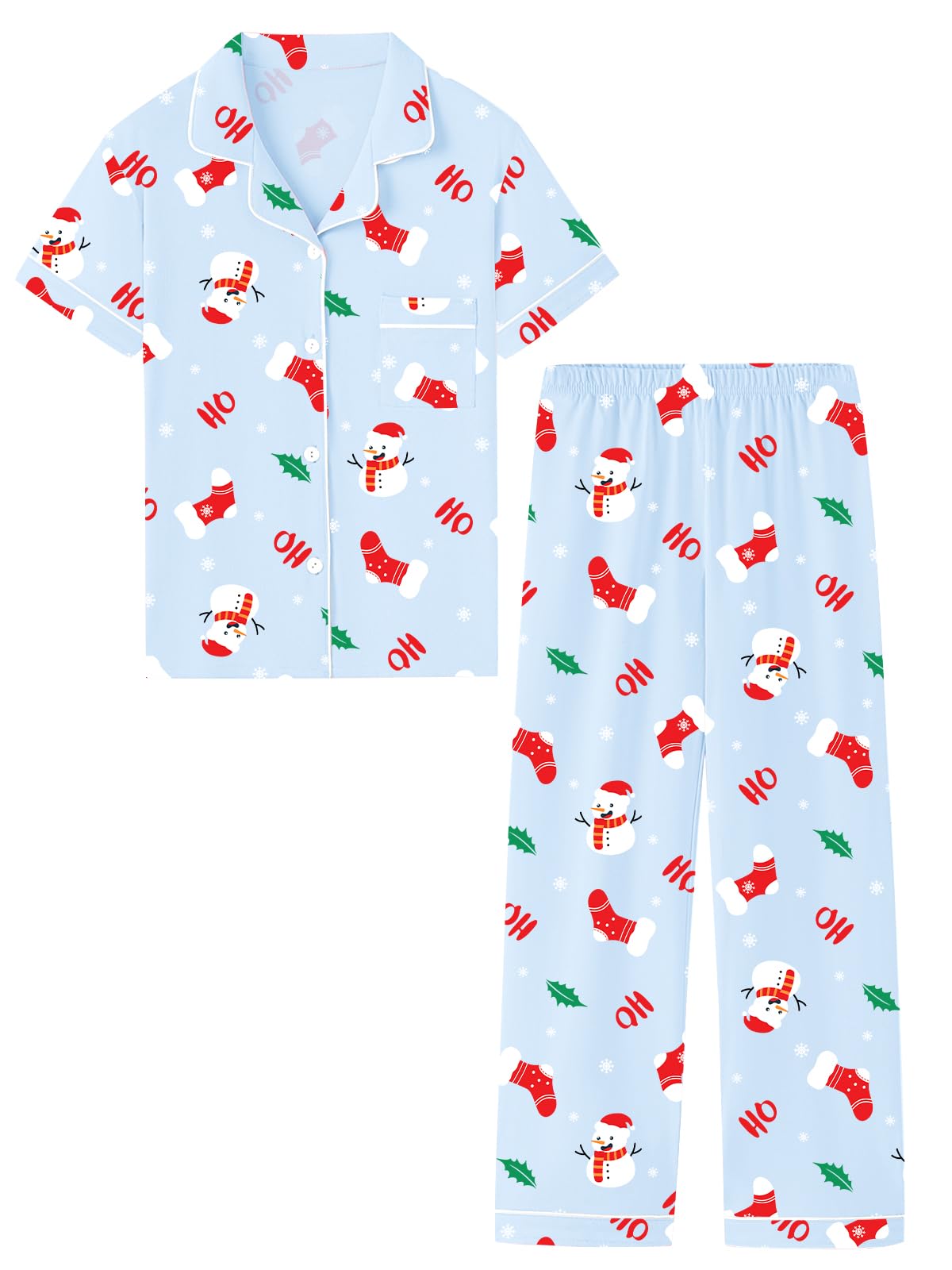 QZH.DUAO Girls Cotton Short Sleeves and Long Pants Pajama Set, 5-14 Years