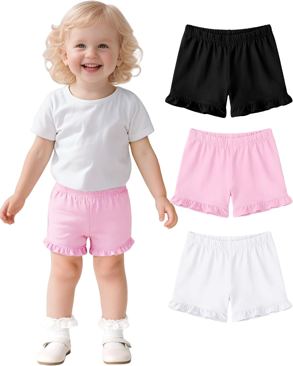 3 Pack Baby Girls Ruffle Shorts Toddler Cotton Dance Shorts Soft Summer Clothes Size 18M-5T