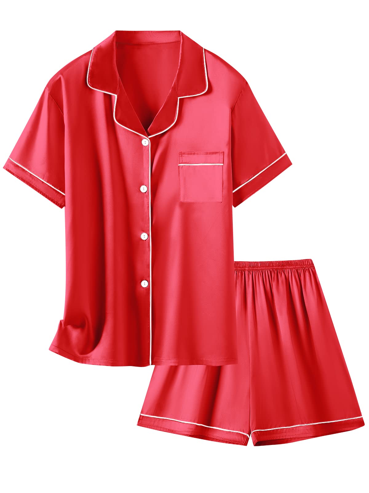 Schbbbta Girls Womens Pajamas, Satin Silky Pjs Set Kids 2Pcs Button-Down Nightwear Sleepwear Gift for Mommy and me