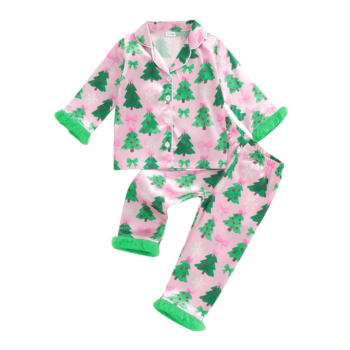 Kuriozud Kids Toddler Girl Pajamas Fuzzy Trim Button Down Shirt Pants 1-7Y