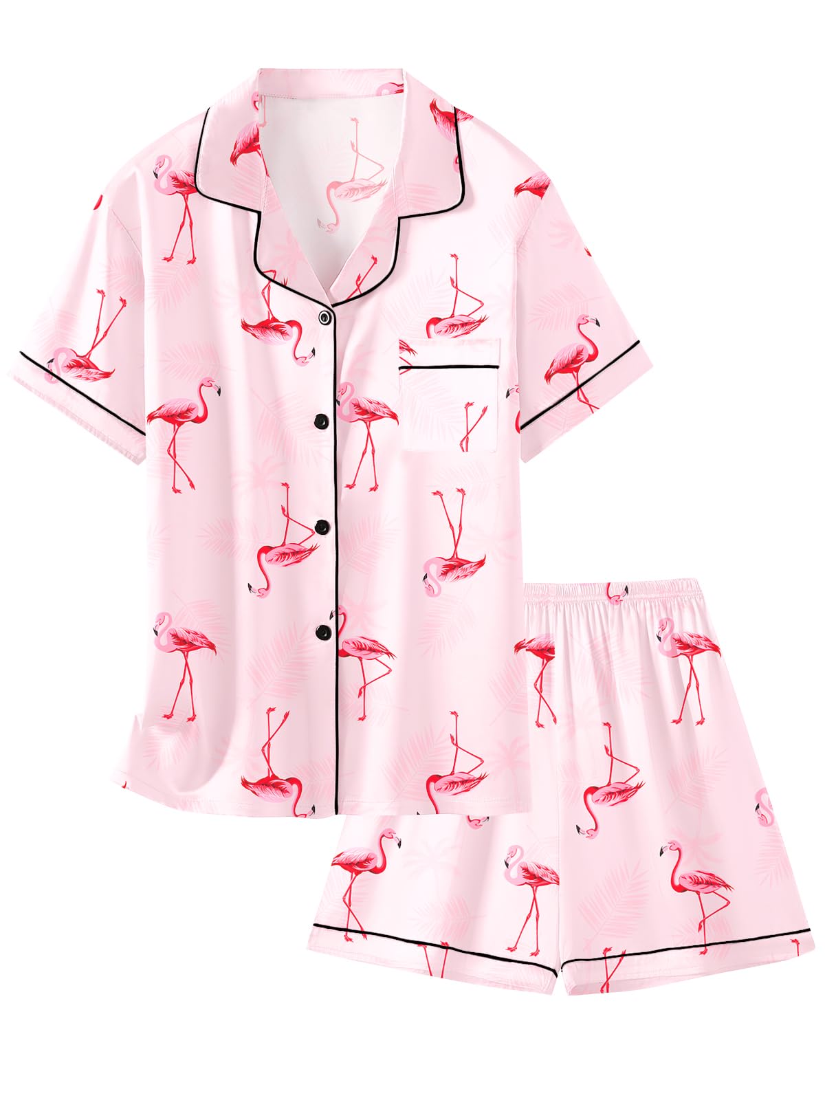 Girls & Womens Satin Pajamas Set, Silk Button-Down Sleepwear 2 Piece Nightwear, 3 Years - Women XXL