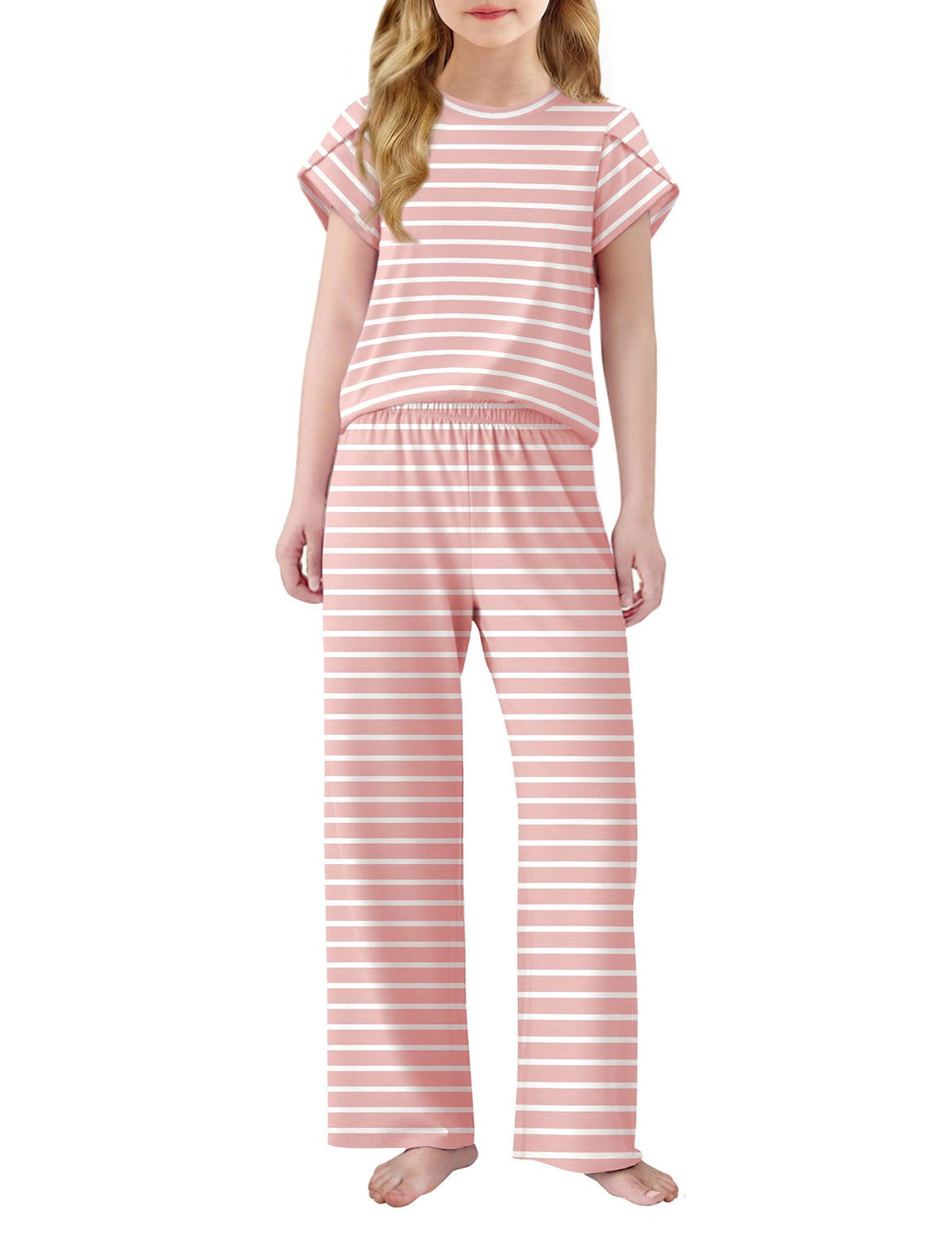 Arshiner Pajamas for Girls Short Sleeve Long Pants Pjs Cute Soft Lounge