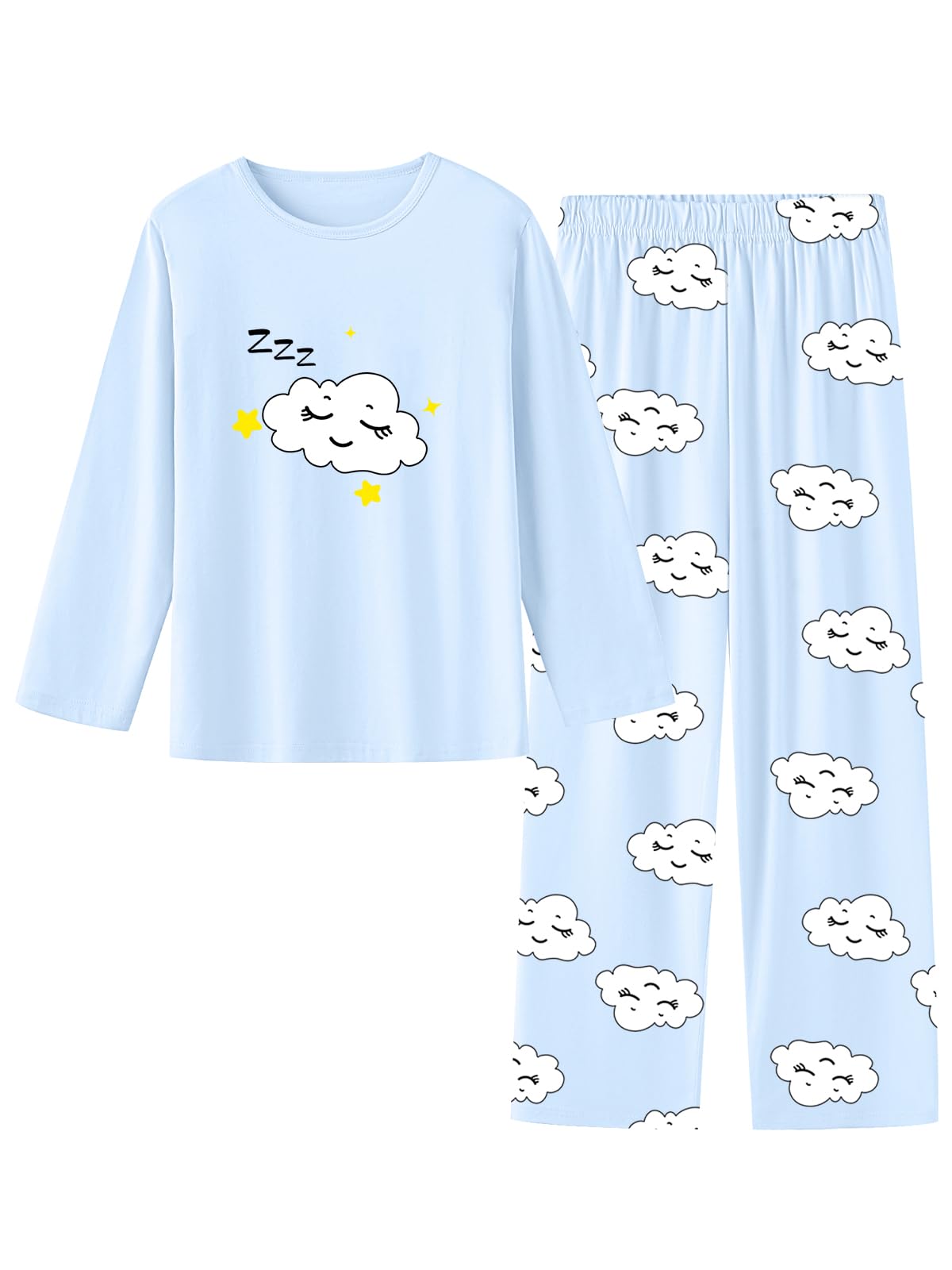 Umeyda 2-Piece Pajama Set for Girls, 100% Cotton Cartoon Pattern Sleepwear Pjs Set Size 5-14