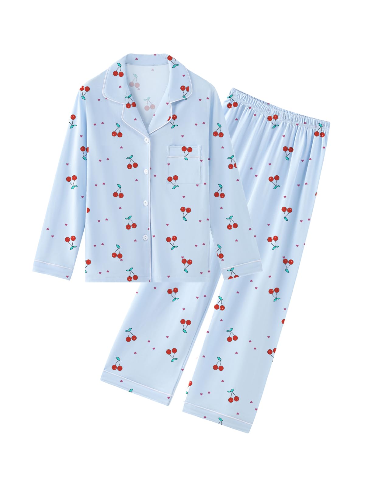 QZH.DUAO Girls Women Pajamas Set Cotton Long Sleeve Top Pjs 5Years-L