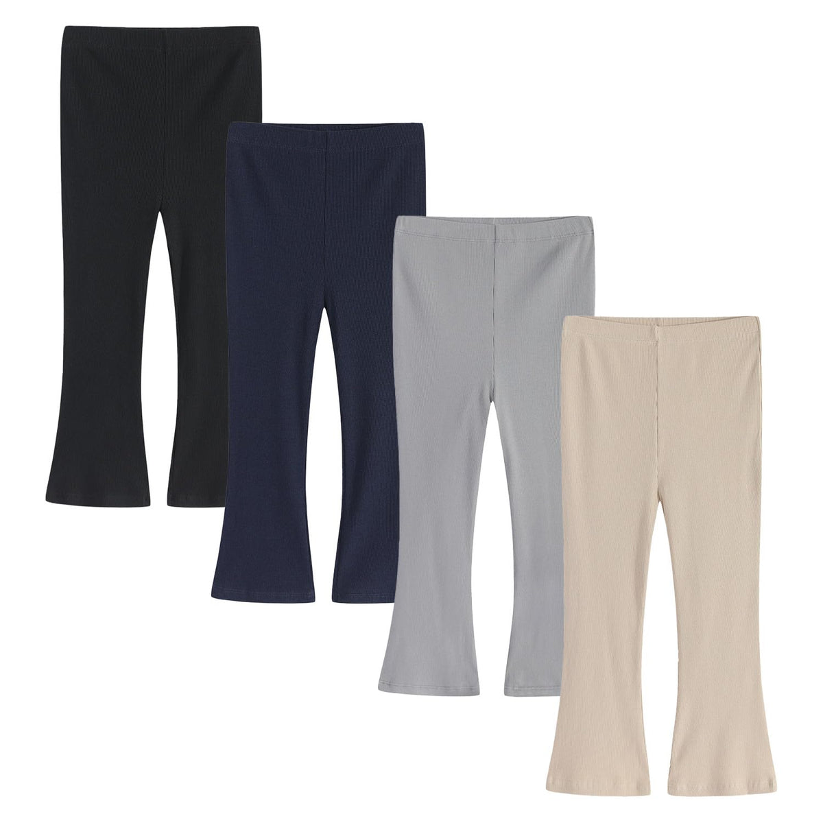 4 Pack Girls Flare Leggings Ribbed Cotton Pants Bell Bottoms