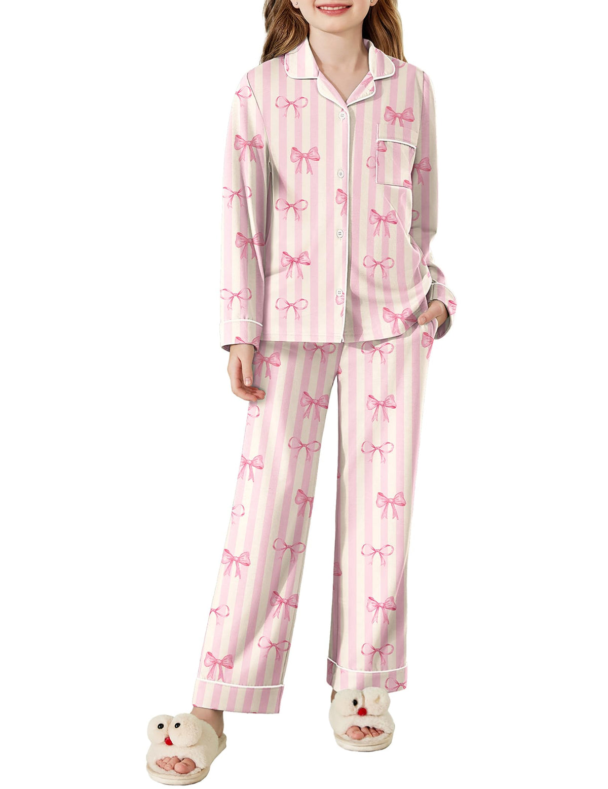 Arshiner Pajamas Set for Girls Long Sleeve Lounge Set Button Down Pj Sets