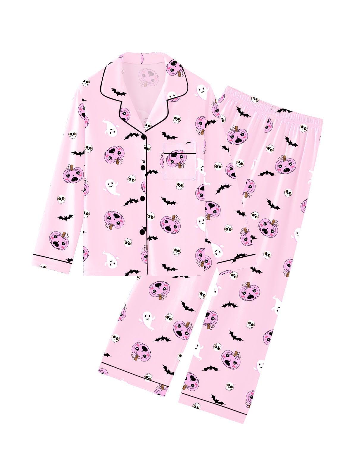 QZH.DUAO Girls Women Pajamas Set Cotton Long Sleeve Top Pjs 5Years-L