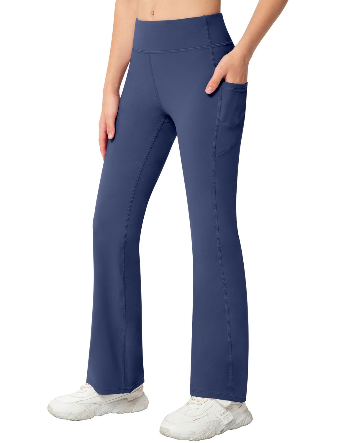 NORMOV Girls Flare Yoga Pants with Pockets,Bell Bottom Wide Leg Athletic Leggings for Teen Kids5-15 Years Old