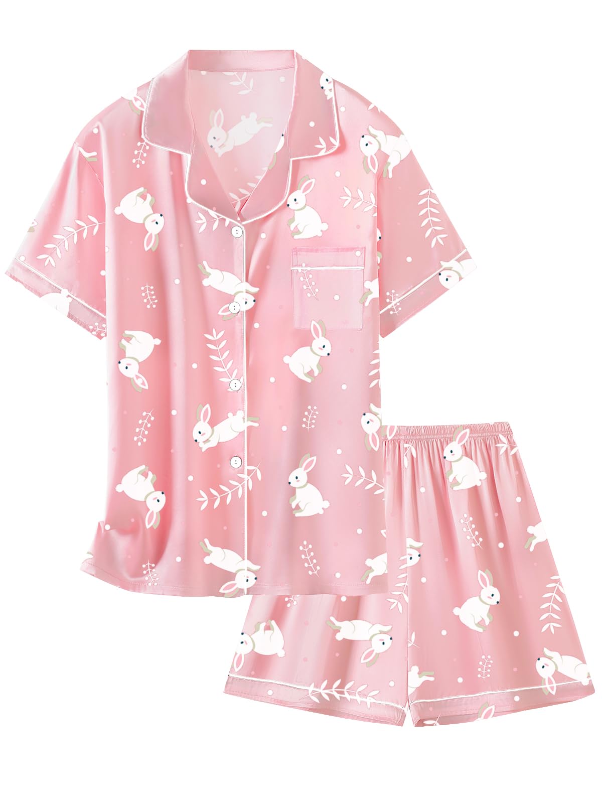 Girls & Womens Satin Pajamas Set, Silk Button-Down Sleepwear 2 Piece Nightwear, 3 Years - Women XXL