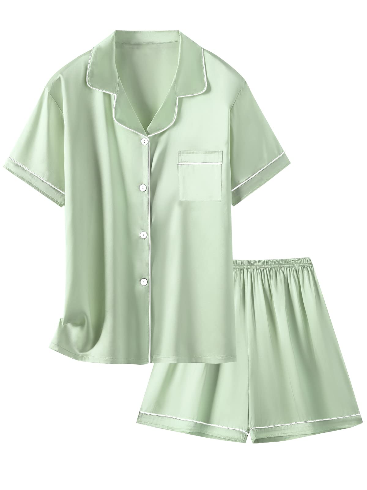 Schbbbta Girls Womens Pajamas, Satin Silky Pjs Set Kids 2Pcs Button-Down Nightwear Sleepwear Gift for Mommy and me