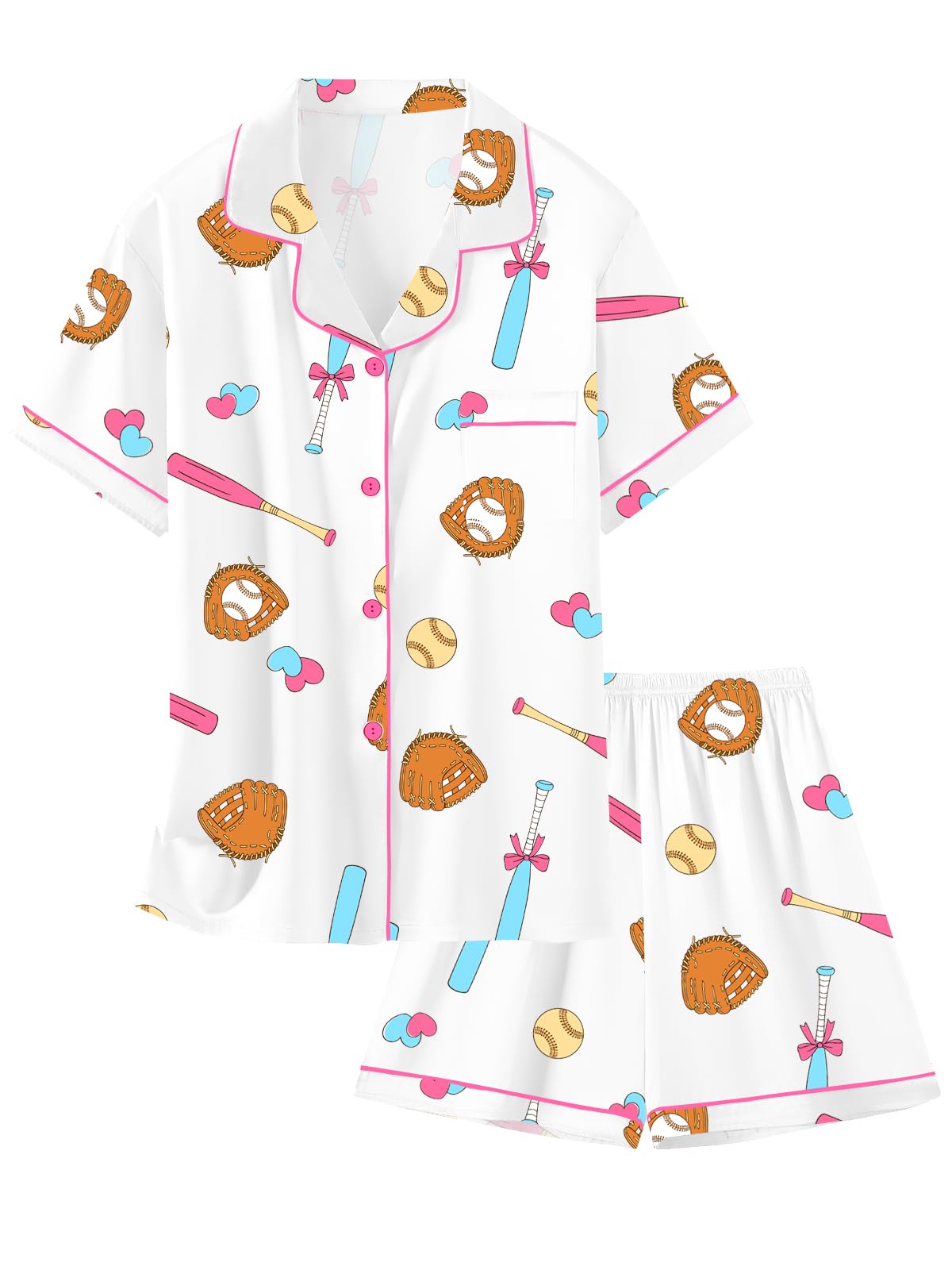 Schbbbta Girls Womens Pajamas, Satin Silky Pjs Set Kids 2Pcs Button-Down Nightwear Sleepwear Gift for Mommy and me