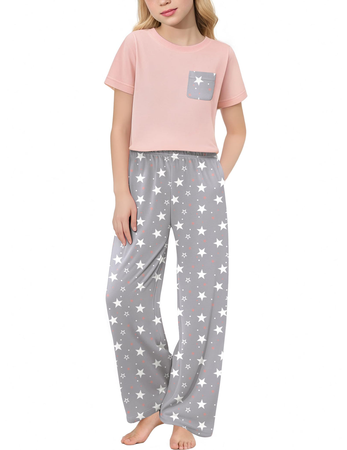 Arshiner Girls' Sleepwear Short Sleeve Long Pants Pajamas Sets Soft Pjs
