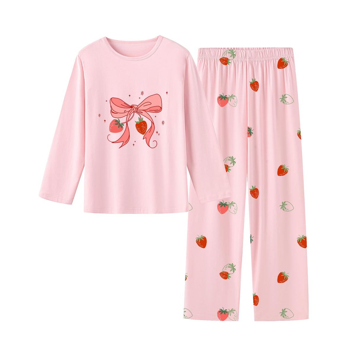 Umeyda 2-Piece Pajama Set for Girls, 100% Cotton Cartoon Pattern Sleepwear Pjs Set Size 5-14