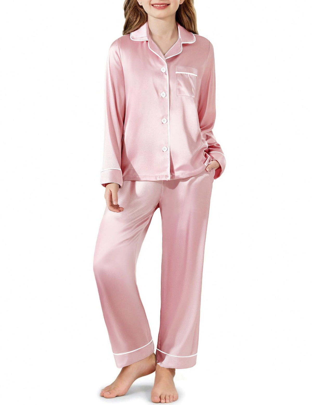 Arshiner Girls Pajamas Satin Pajama Set 2 Piece Pjs Button Down Sleepwear