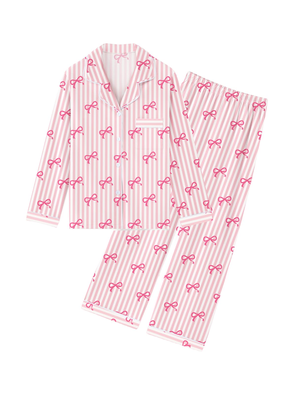 QZH.DUAO Girls Women Pajamas Set Cotton Long Sleeve Top Pjs 5Years-L