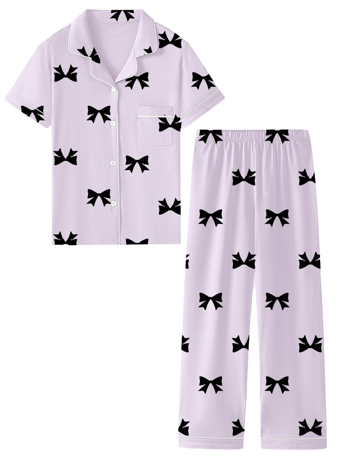 QZH.DUAO Girls Cotton Short Sleeves and Long Pants Pajama Set, 5-14 Years