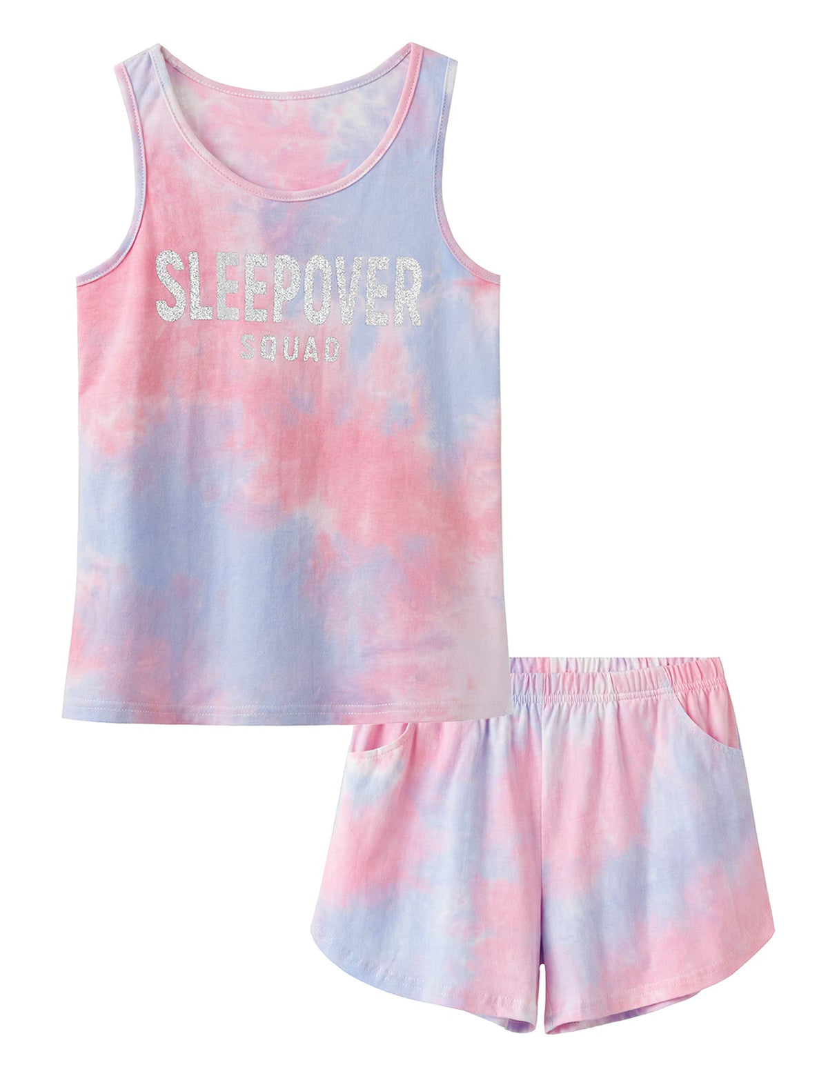 Beezizac Girls' Tie Dye Pajamas, 100% Cotton Sleepover Theme, Size 4T-18