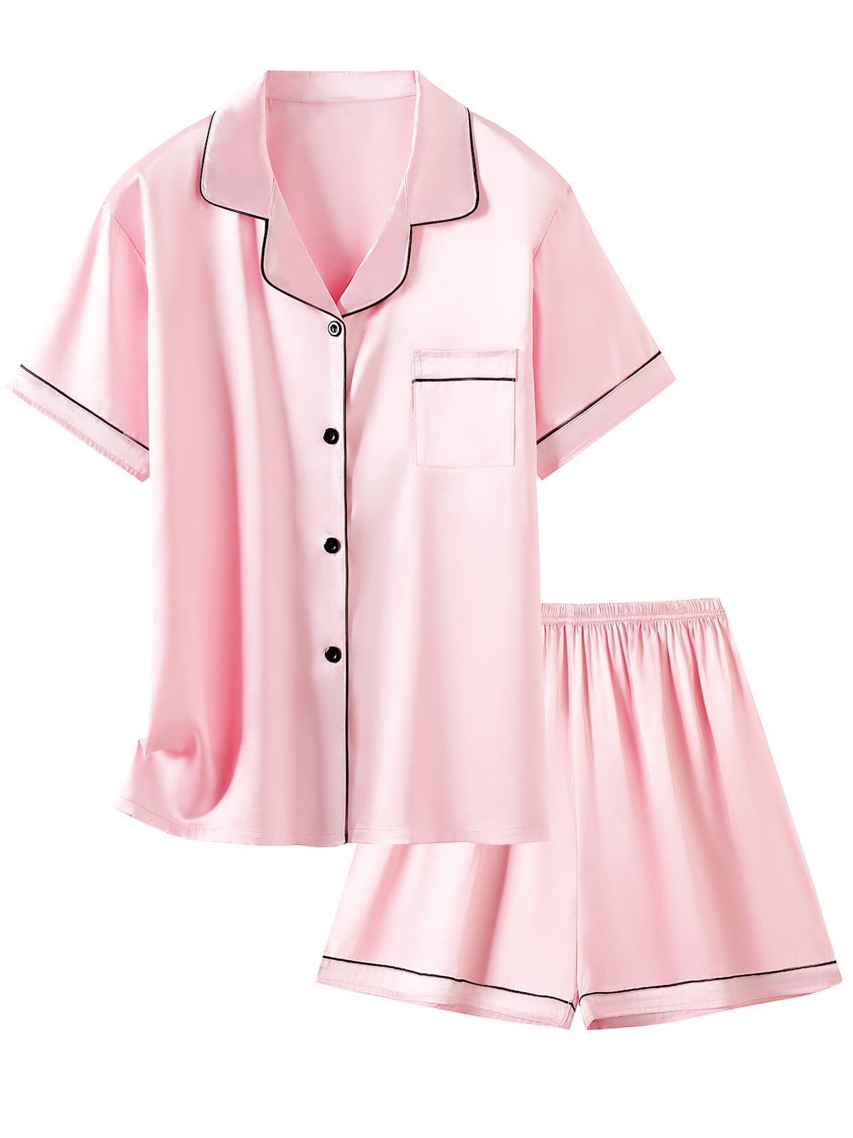 Schbbbta Girls Womens Pajamas, Satin Silky Pjs Set Kids 2Pcs Button-Down Nightwear Sleepwear Gift for Mommy and me
