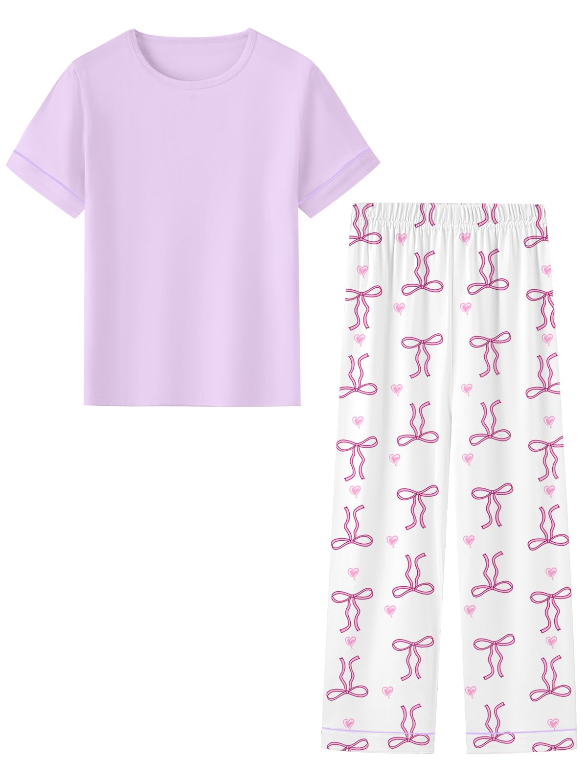 Umeyda Girls Pajamas 2PCS Short Sleeve Top & Pants 100% Cotton Pjs Sets Loungewear for Kids Age 5-14 Years