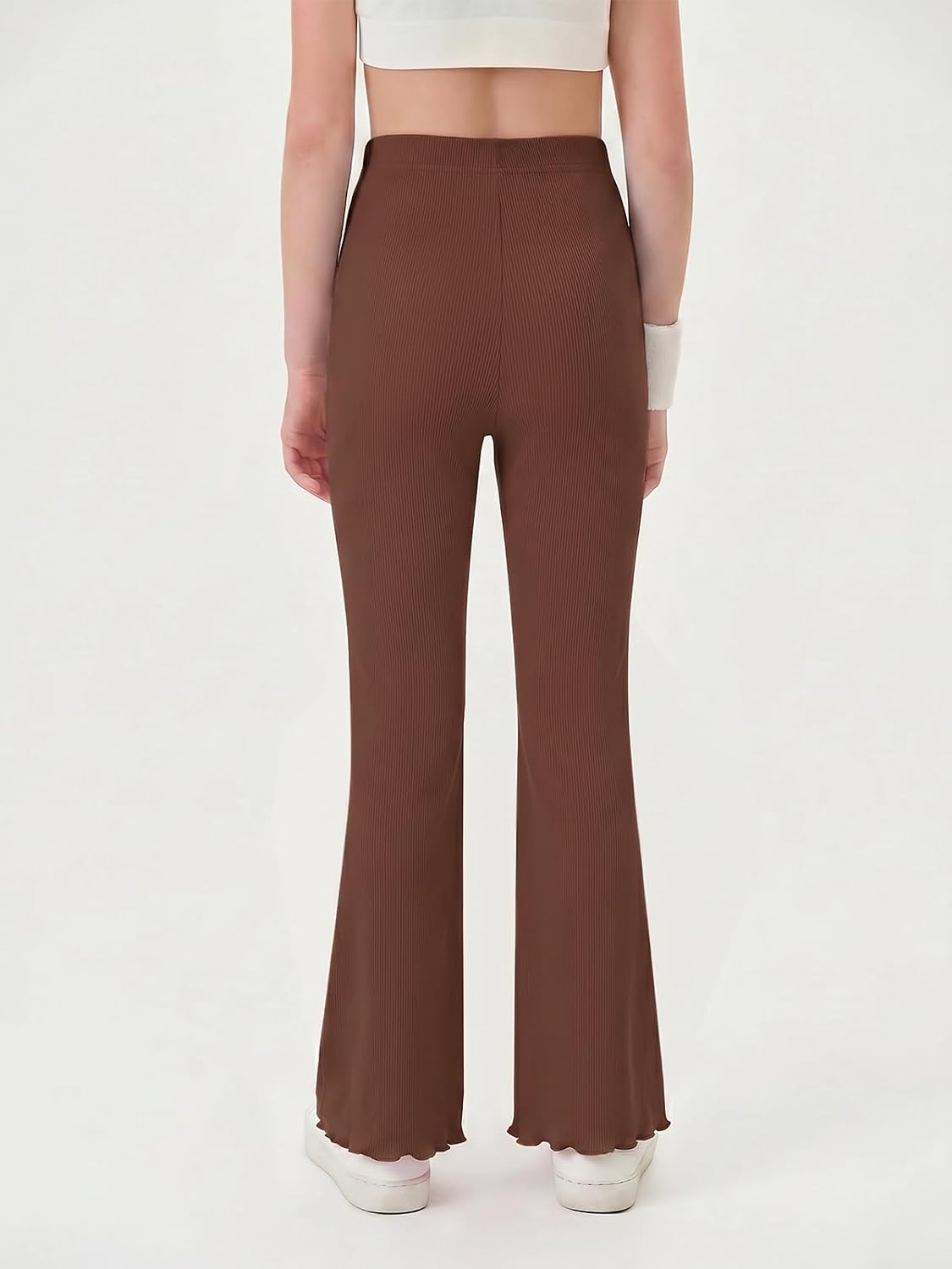 Haloumoning Girls Ribbed Knit Flare Leggings High Waist Bell Bottoms
