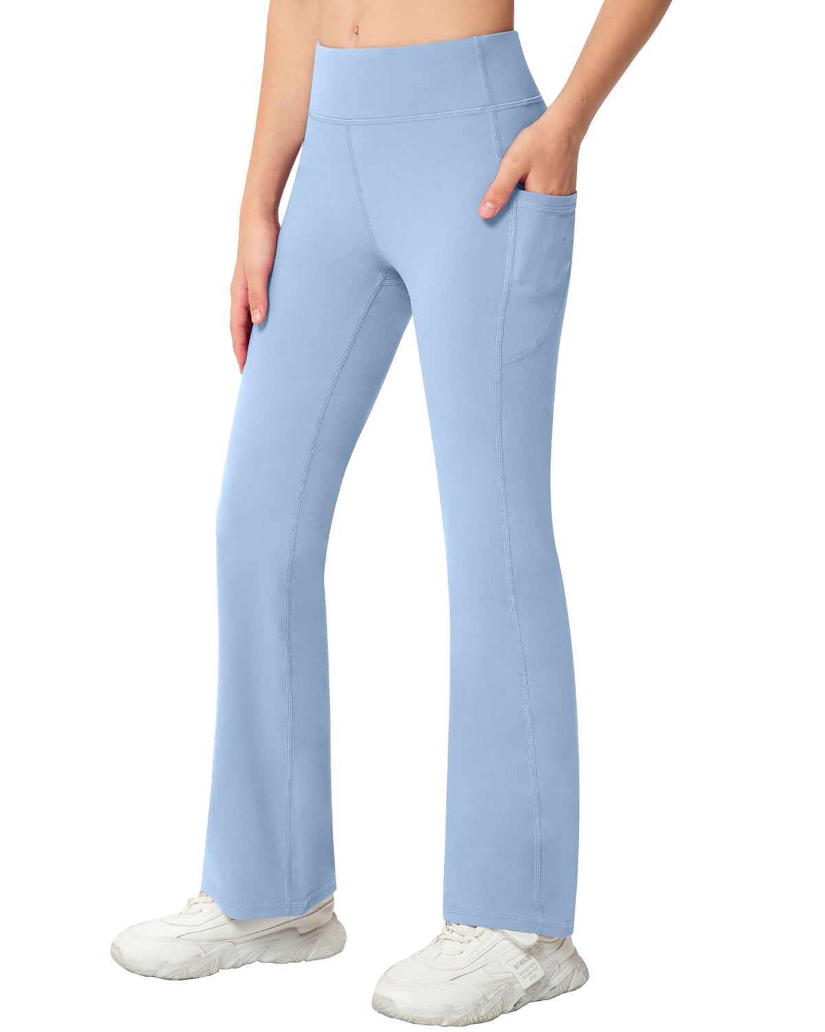 NORMOV Girls Flare Yoga Pants with Pockets,Bell Bottom Wide Leg Athletic Leggings for Teen Kids5-15 Years Old