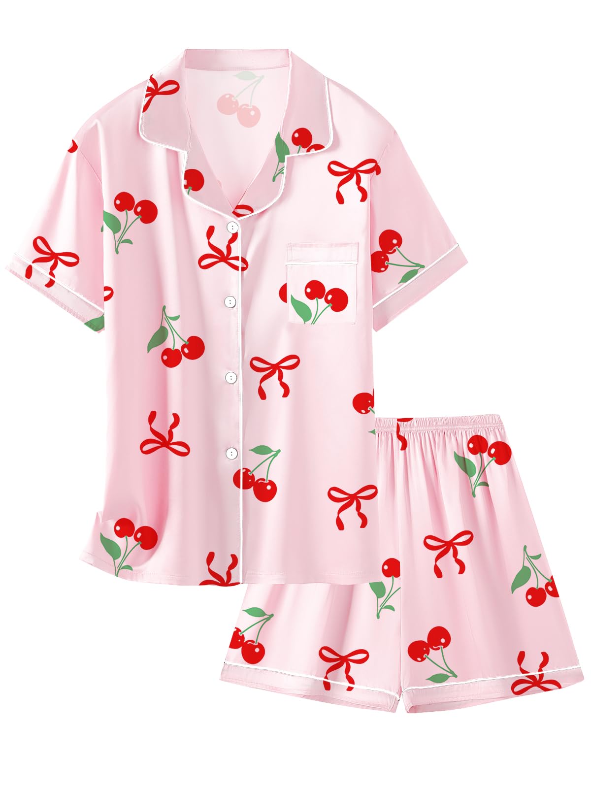Girls & Womens Satin Pajamas Set, Silk Button-Down Sleepwear 2 Piece Nightwear, 3 Years - Women XXL