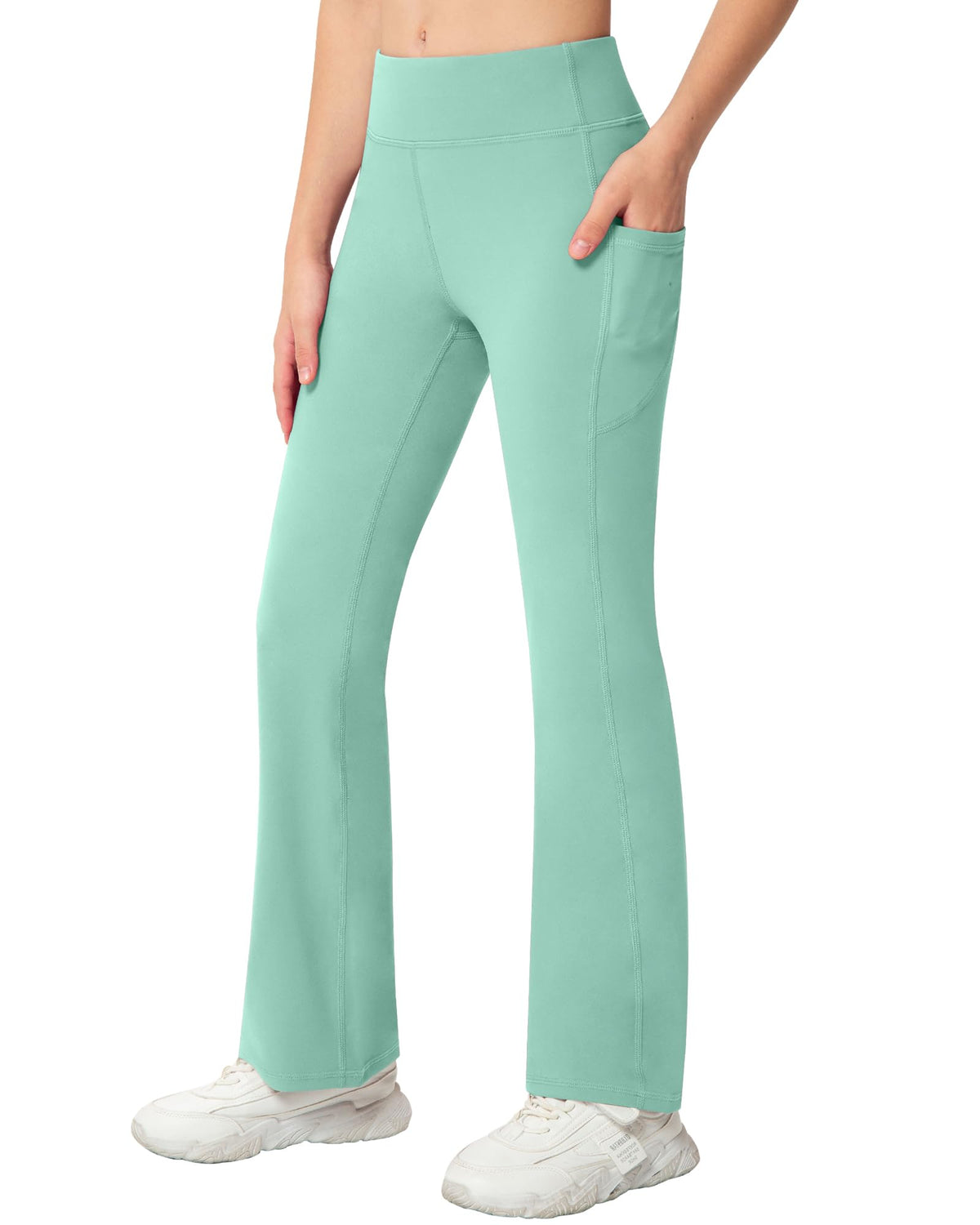 NORMOV Girls Flare Yoga Pants with Pockets,Bell Bottom Wide Leg Athletic Leggings for Teen Kids5-15 Years Old