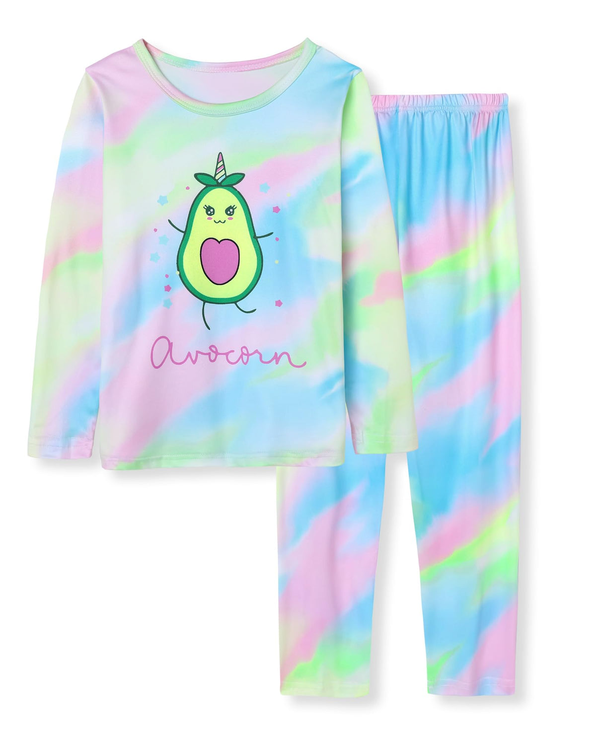 CARETOO Girls Pajama Set Long Sleeve Top Long Pants Pajamas Kids Tie Dye Cute Pattern Pj Sets Sleepwear for 3-12Y