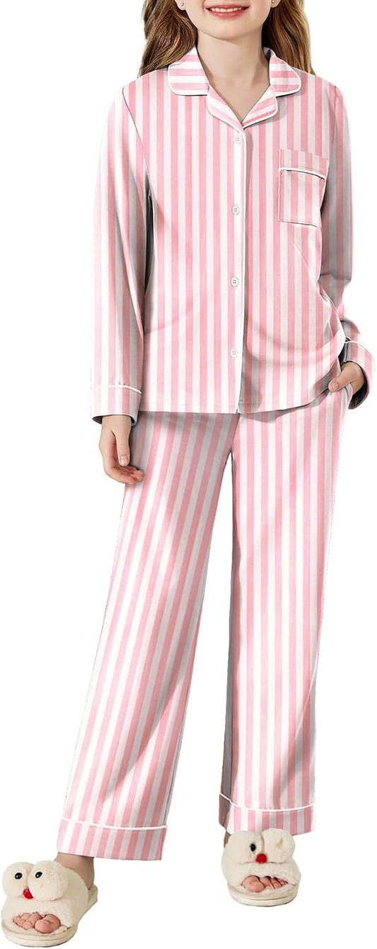 Arshiner Pajamas Set for Girls Long Sleeve Lounge Set Button Down Pj Sets