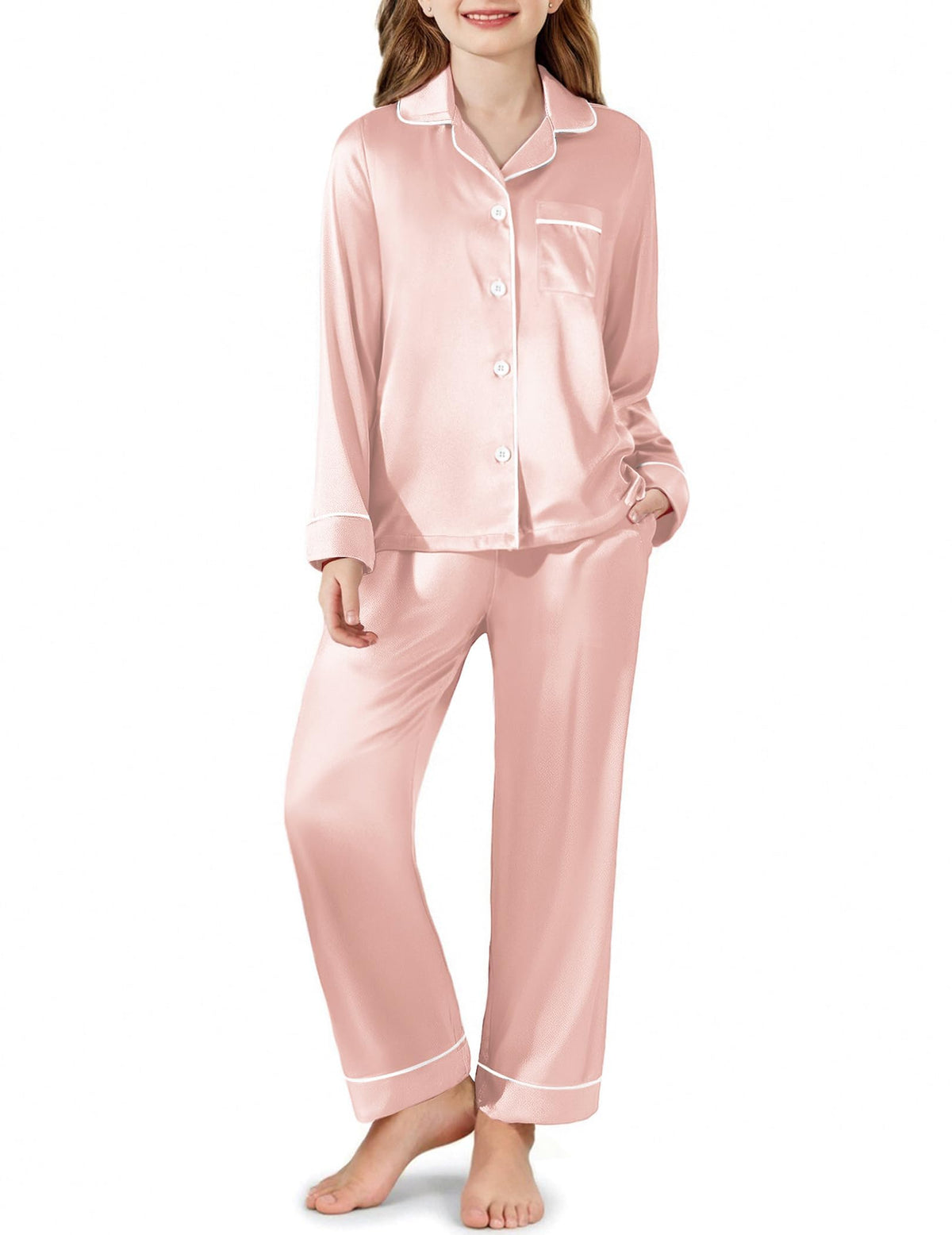 Arshiner Girls Pajamas Satin Pajama Set 2 Piece Pjs Button Down Sleepwear