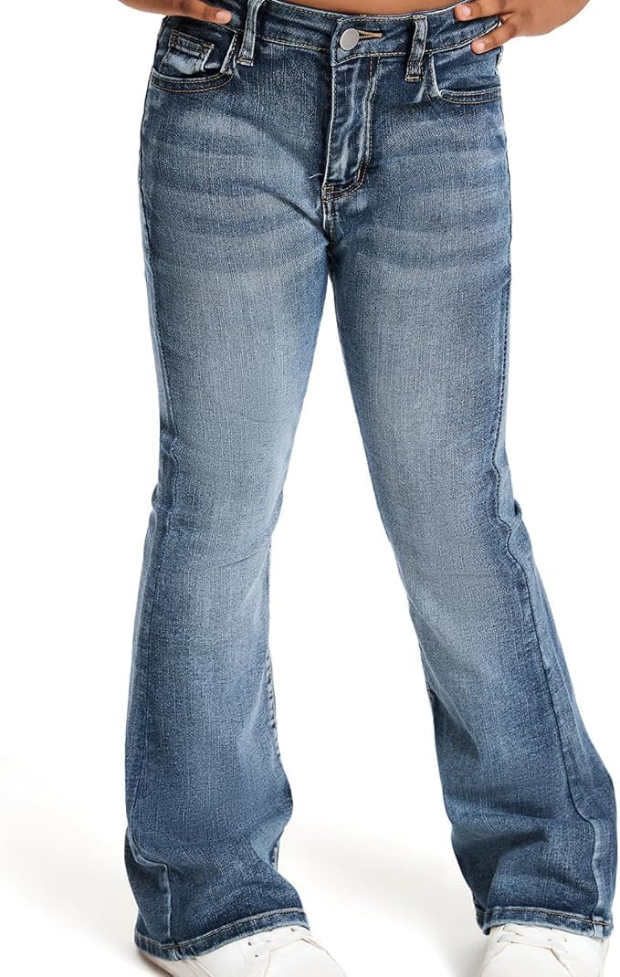 Girls Baggy Ripped Jeans Wide Straight Leg High Waisted Denim Pants 7-14Y