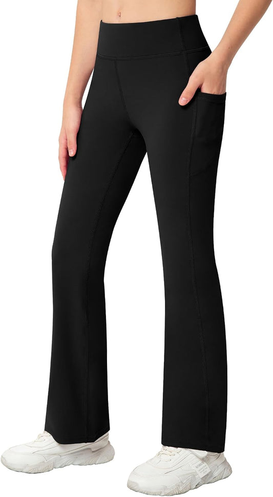 NORMOV Girls Flare Yoga Pants with Pockets,Bell Bottom Wide Leg Athletic Leggings for Teen Kids5-15 Years Old