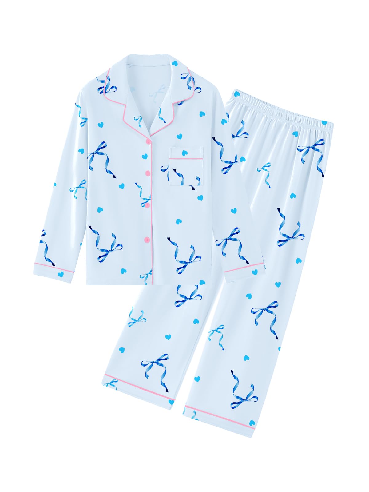 QZH.DUAO Girls Women Pajamas Set Cotton Long Sleeve Top Pjs 5Years-L