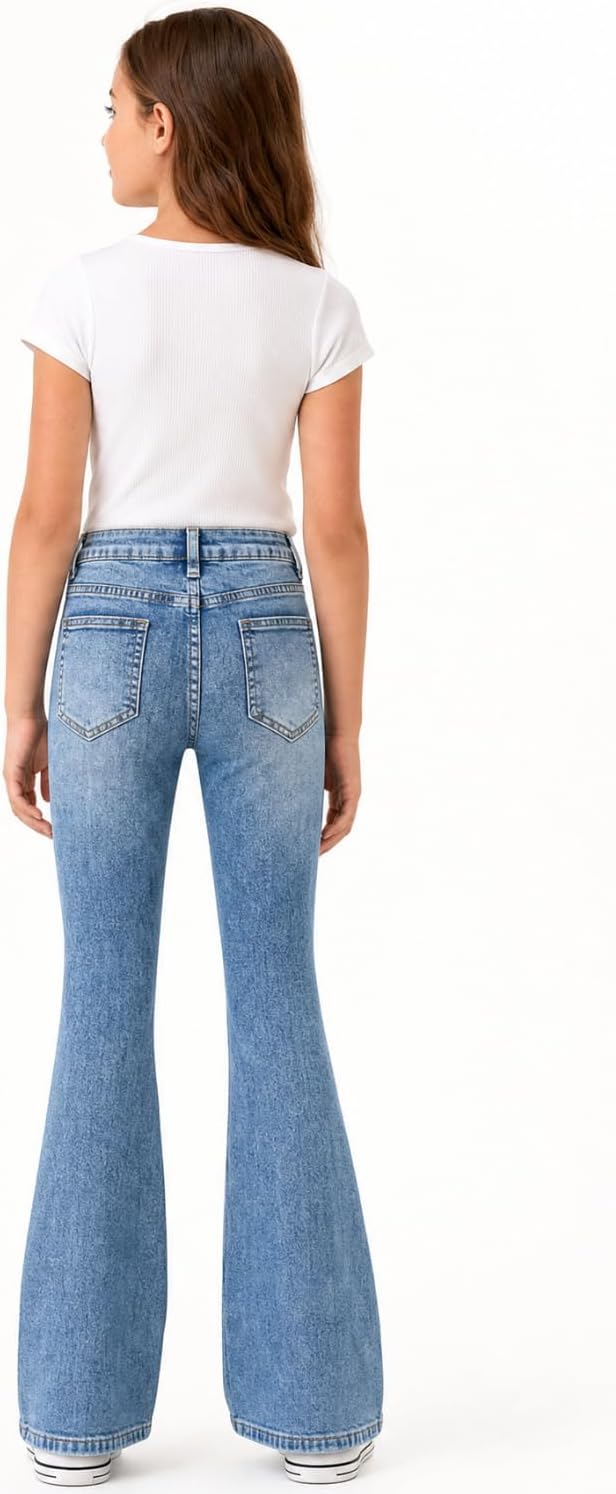 Girls Baggy Ripped Jeans Wide Straight Leg High Waisted Denim Pants 7-14Y
