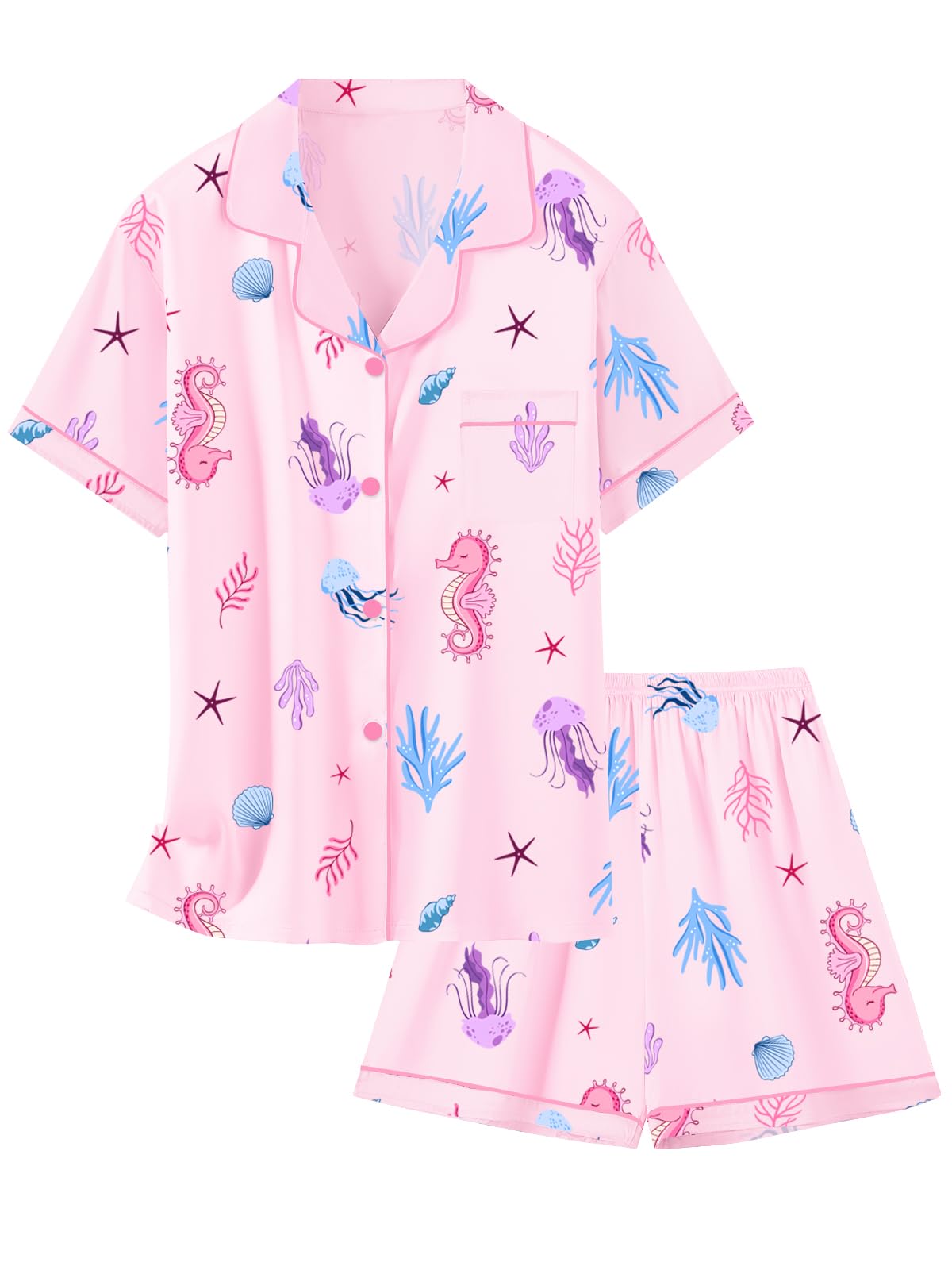 Schbbbta Girls Womens Pajamas, Satin Silky Pjs Set Kids 2Pcs Button-Down Nightwear Sleepwear Gift for Mommy and me