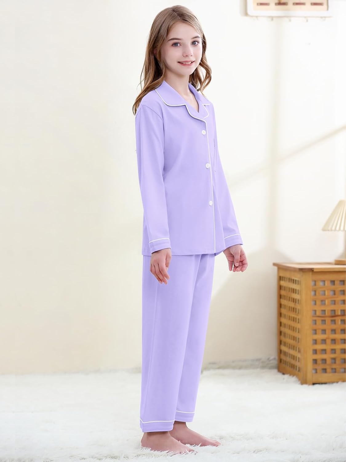 QZH.DUAO Girls Women Pajamas Set Cotton Long Sleeve Top Pjs 5Years-L
