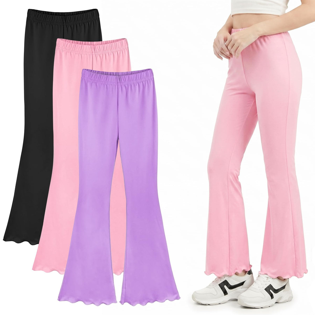 Flair Legging for Kids Teen Girls Mid Waisted Bell Bottom Yoga Pants School