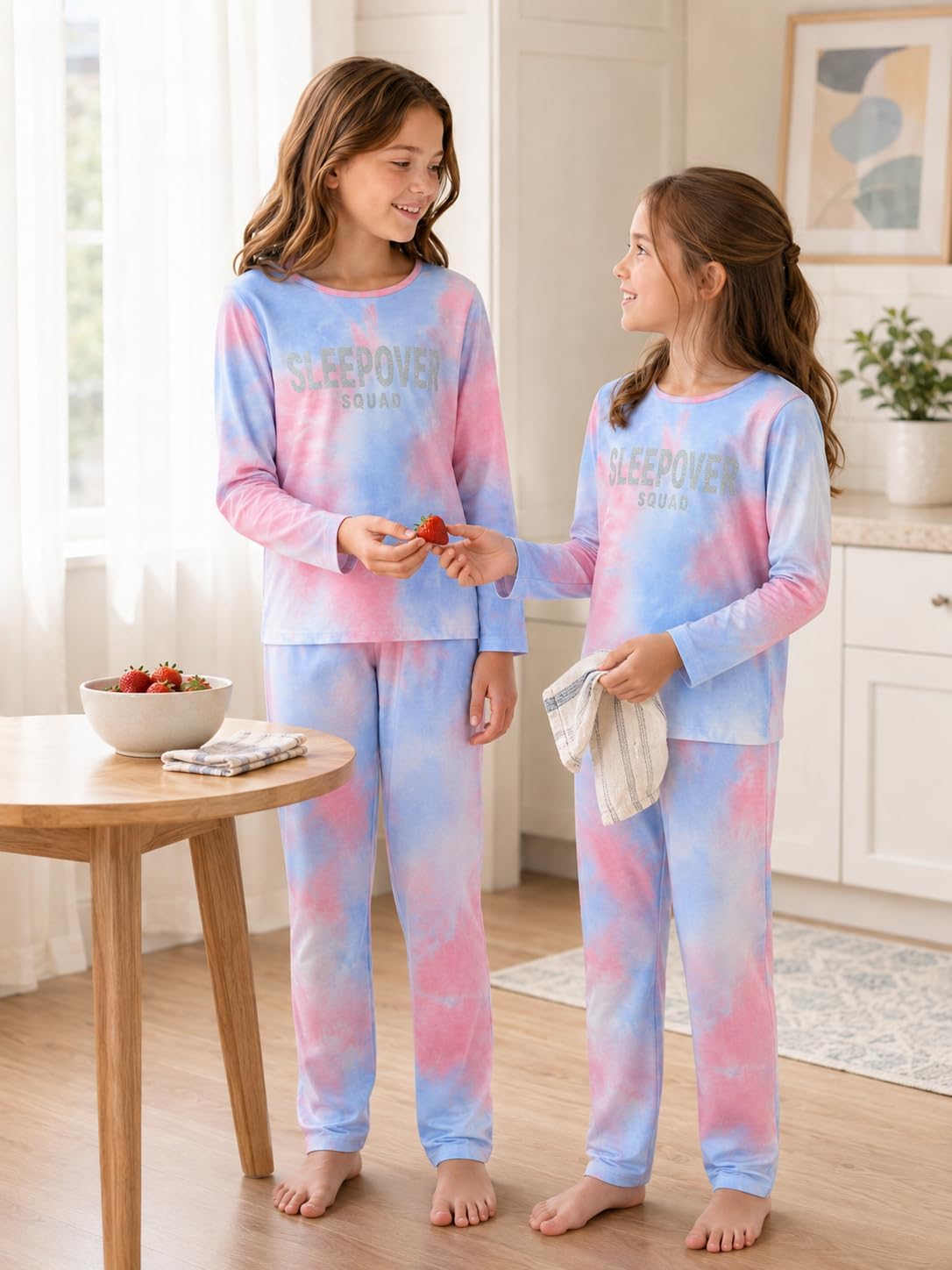 Beezizac Girls' 100% Cotton Pajama Set, Tie-Dye with Various Prints, 4T–18