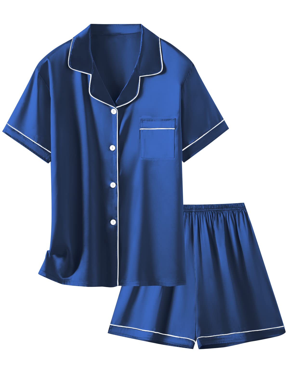 Schbbbta Girls Womens Pajamas, Satin Silky Pjs Set Kids 2Pcs Button-Down Nightwear Sleepwear Gift for Mommy and me