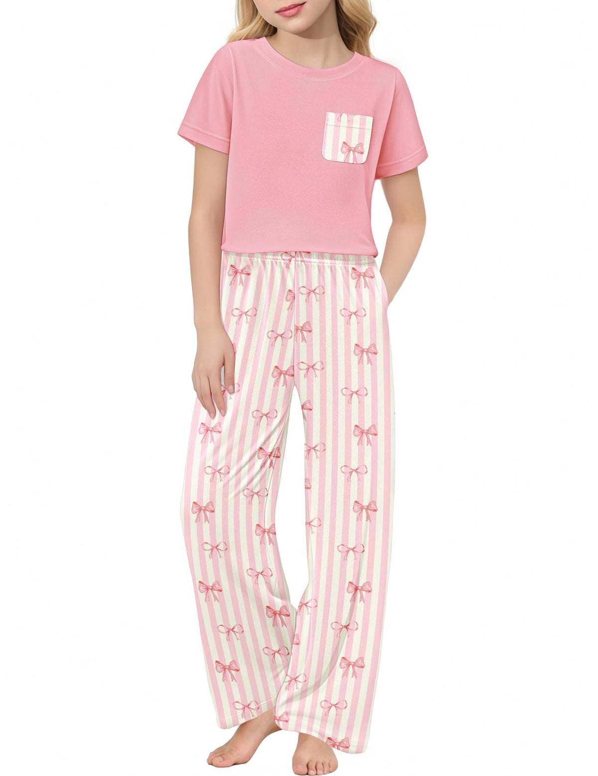 Arshiner Girls' Sleepwear Short Sleeve Long Pants Pajamas Sets Soft Pjs
