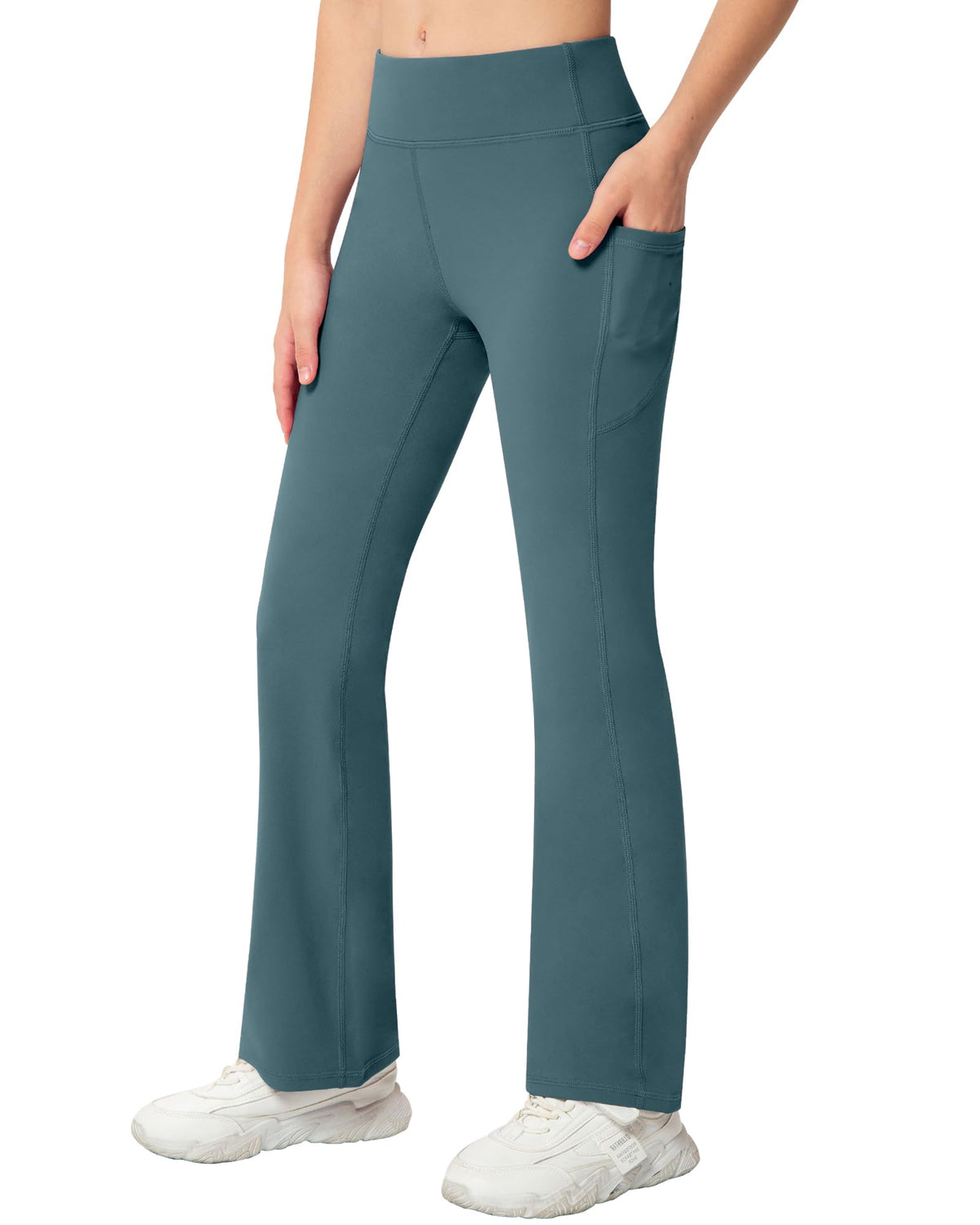 NORMOV Girls Flare Yoga Pants with Pockets,Bell Bottom Wide Leg Athletic Leggings for Teen Kids5-15 Years Old
