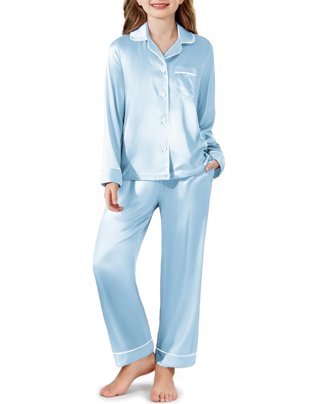 Arshiner Girls Pajamas Satin Pajama Set 2 Piece Pjs Button Down Sleepwear
