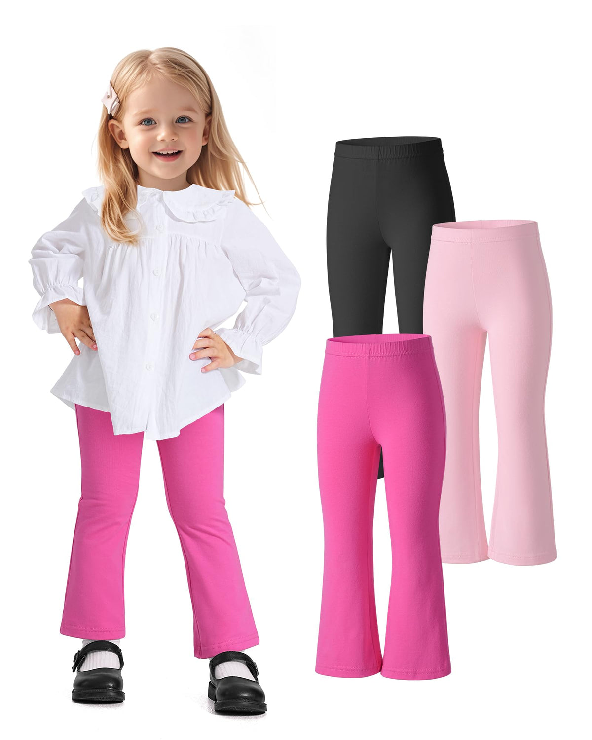 Witwot 3 Pack Baby Girls Flare Pants Cotton Toddler Bell Bottom Leggings
