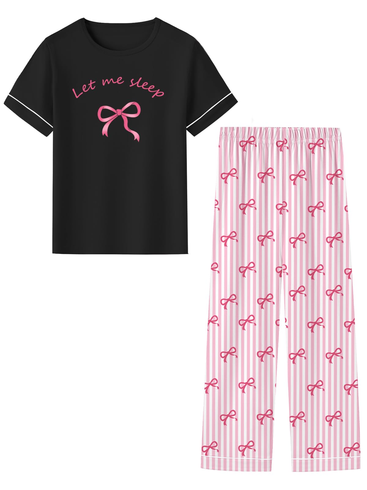 Umeyda Girls Pajamas 2PCS Short Sleeve Top & Pants 100% Cotton Pjs Sets Loungewear for Kids Age 5-14 Years