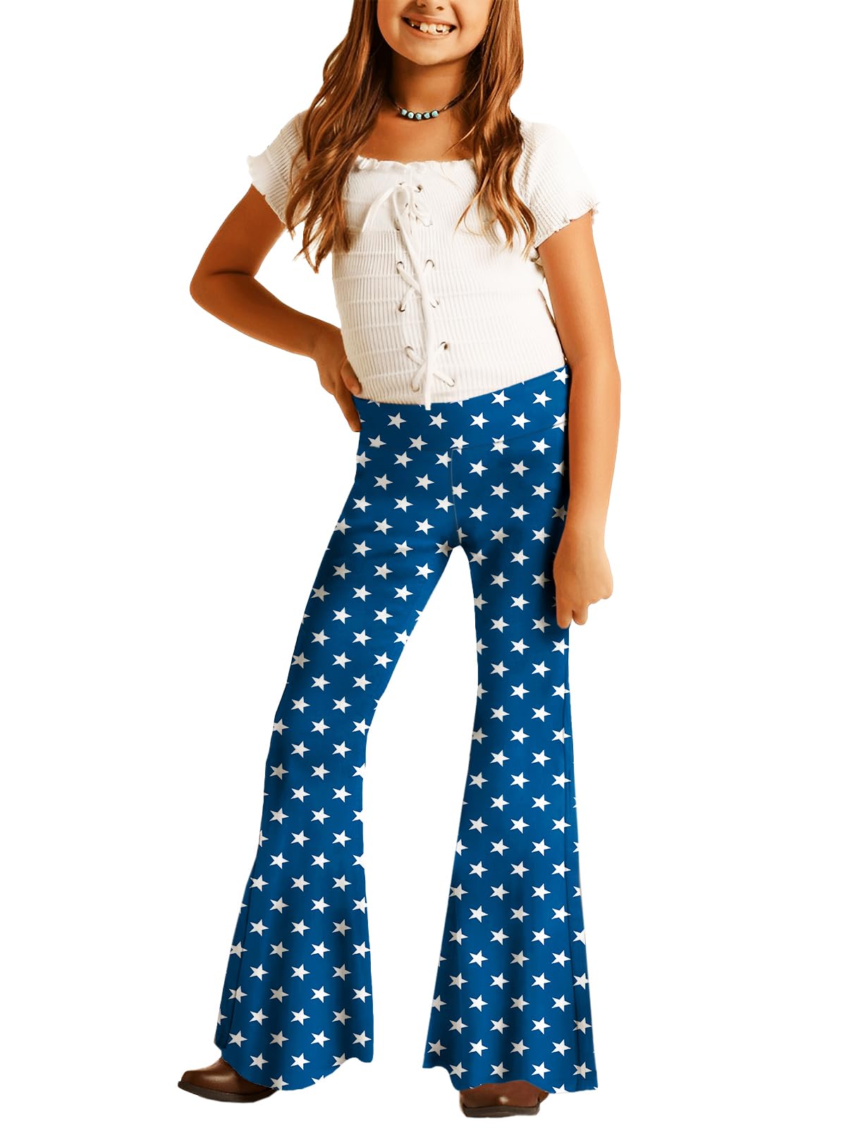 Deerose Girls Halloween Hippie Bell Bottom Pants High Waist Flare Pants 5-14 Years