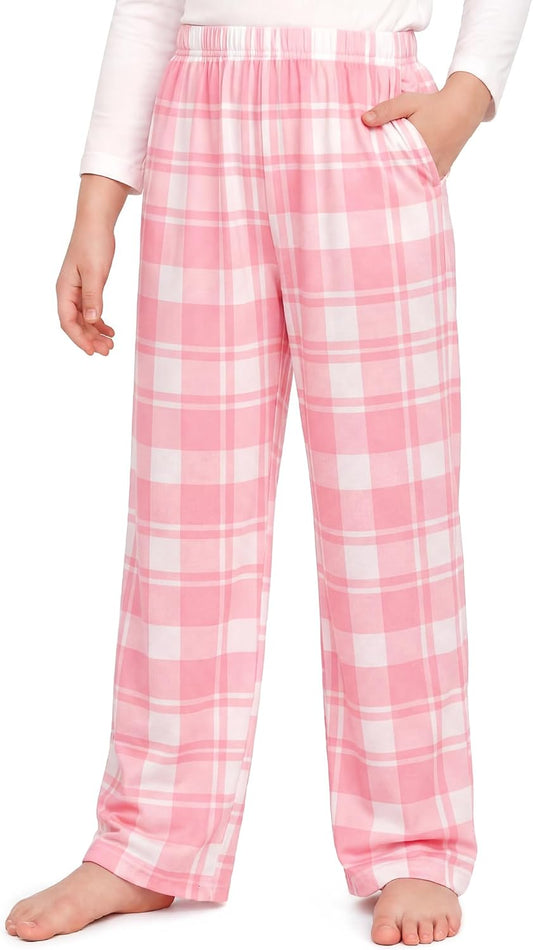 HONGTEYA Girls Christmas Pants with Pockets Soft Long Plaid Bottom