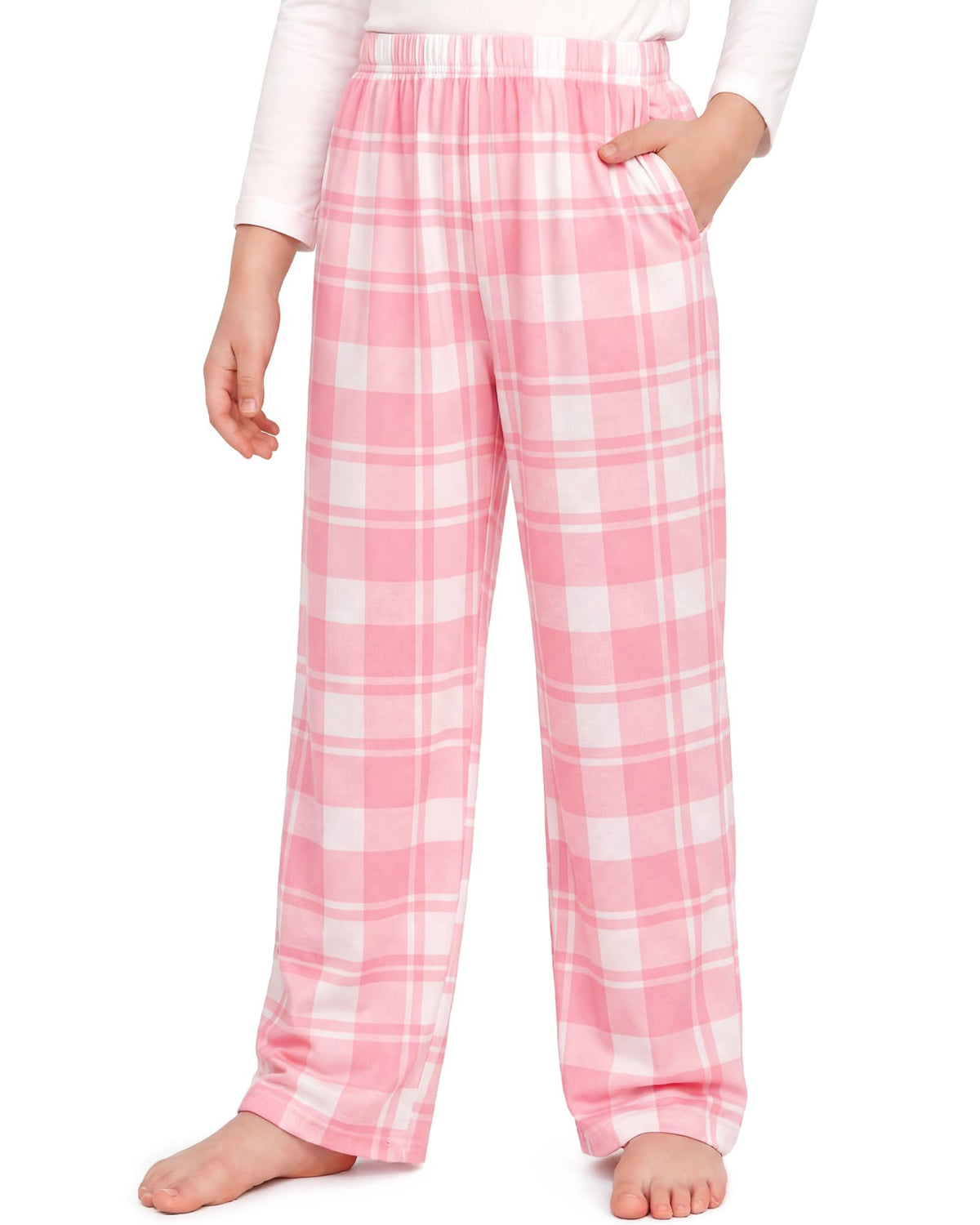 HONGTEYA Girls Christmas Pants with Pockets Soft Long Plaid Bottom